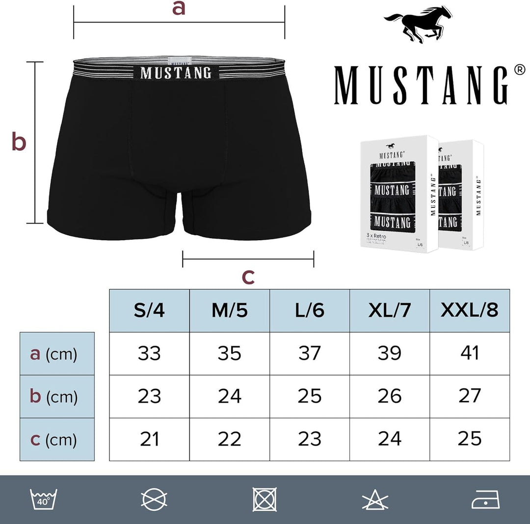 MUSTANG Men's Retro Shorts 3 Pack, Boxer Shorts, Pants, True Denim, S-XL S Schwarz, S Schwarz