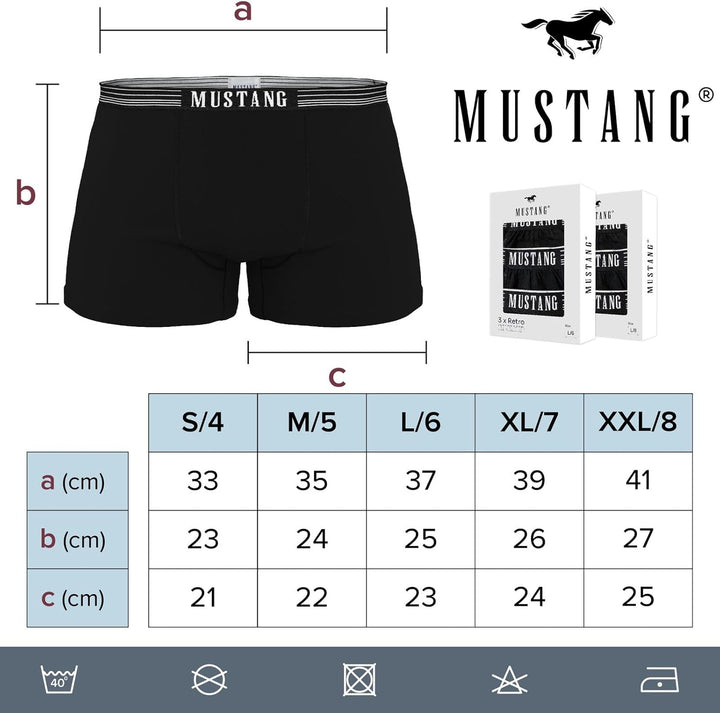 MUSTANG Men's Retro Shorts 3 Pack, Boxer Shorts, Pants, True Denim, S-XL S Schwarz, S Schwarz