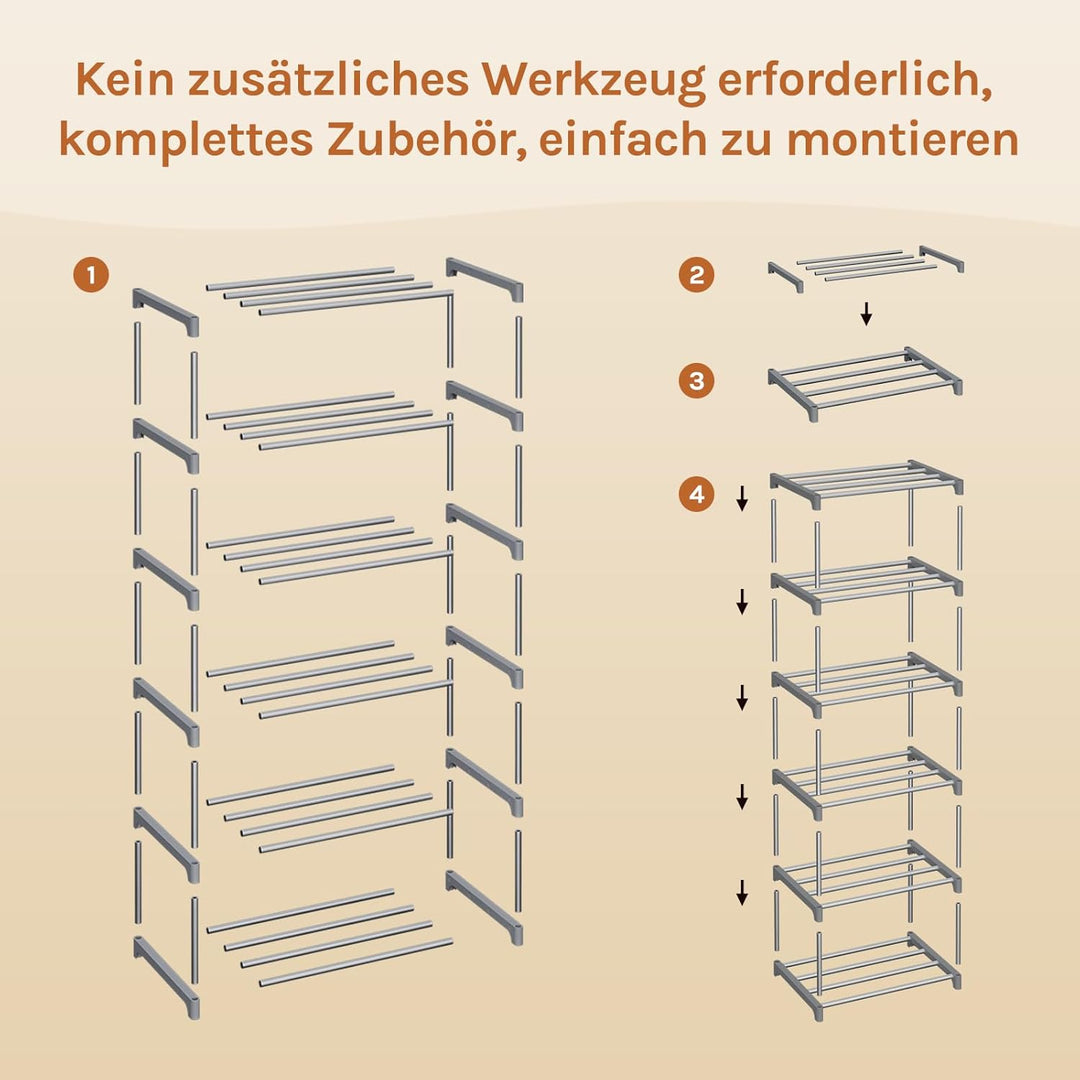 WOLTU Schuhregal schmal 6 Ebenen, Schuhorganizer Schuhaufbewahrung platzsparend, offener Schuhschran