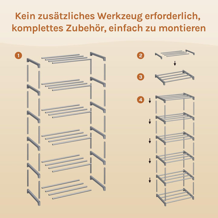 WOLTU Schuhregal schmal 6 Ebenen, Schuhorganizer Schuhaufbewahrung platzsparend, offener Schuhschran