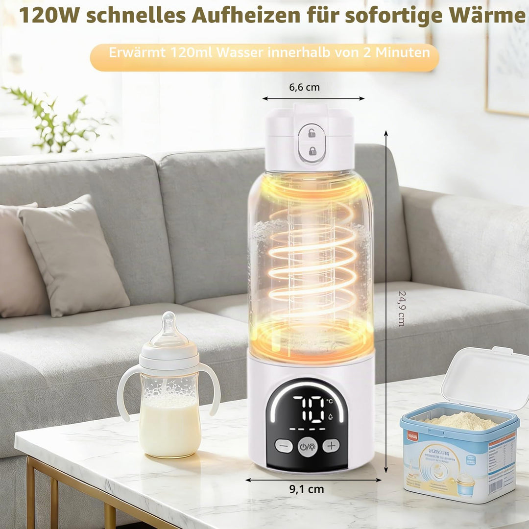 Tragbarer Babyflaschenwärmer für Unterwegs, 500ml Muttermilchwärmer, 12000mAh Akku, 120W Schnellheiz