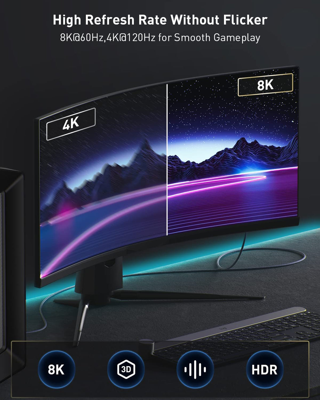 DisplayPort 1.4 auf HDMI 2.1 8K Kabel,Maxonar DP auf HDMI-Kabel 2m(6.6ft),[Aluminiumgehäuse,Nylongef