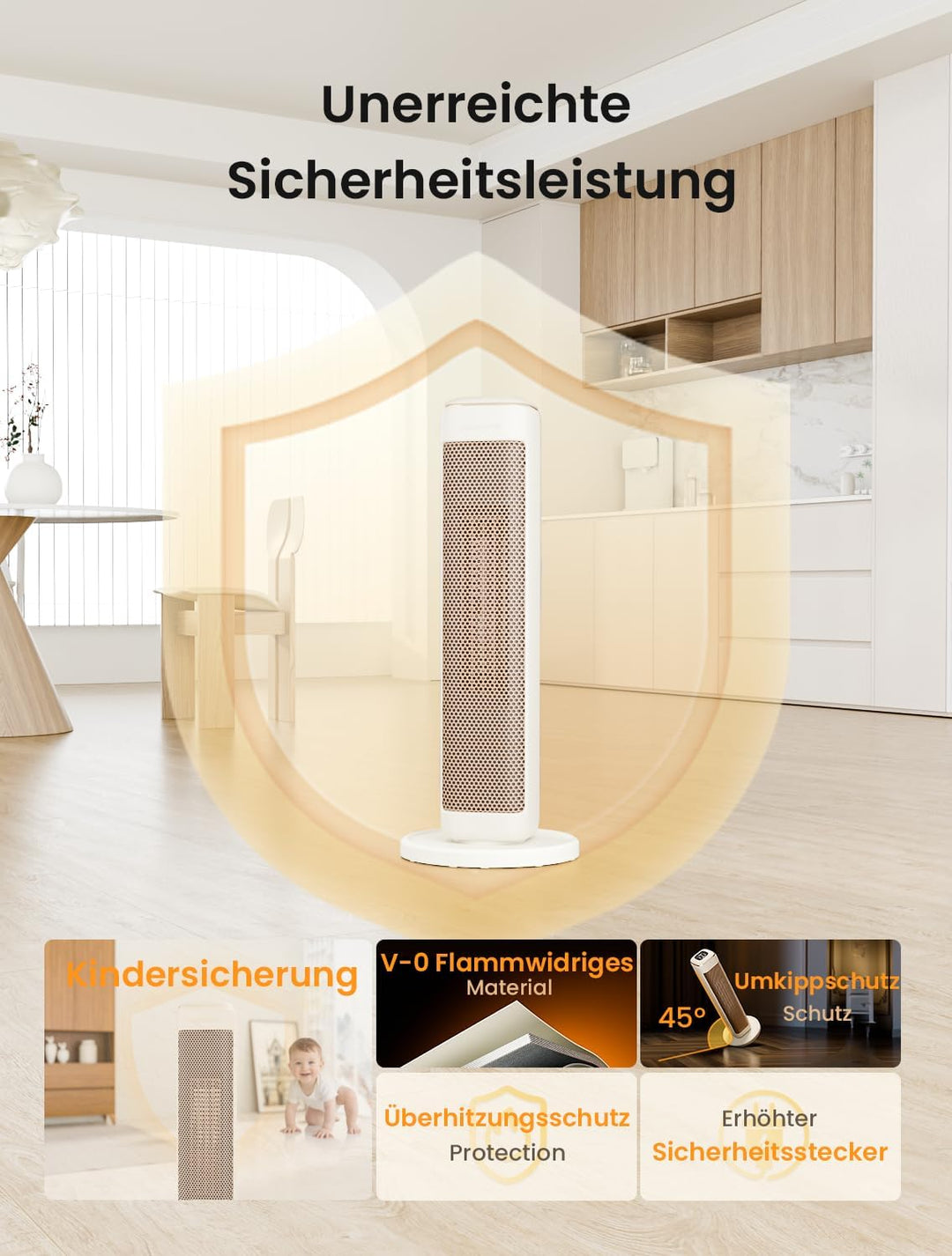 AIRMATE 63cm Heizlüfter Energiesparend, Keramik Heizlüfter Leise, 80° Oszillierend Heizung und Therm
