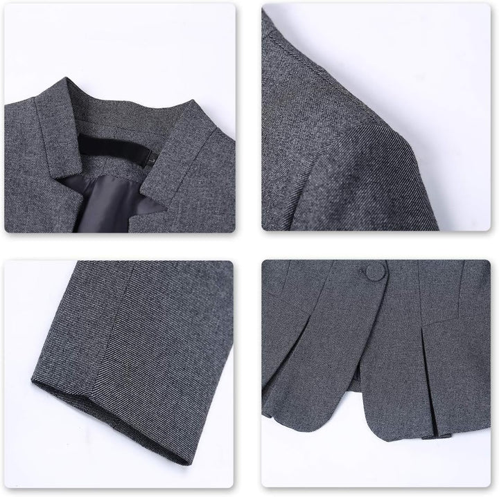 YYNUDA Damen Slim Fit Blazer Sommer Elegant Anzugjacke mit EIN Knopf Kurz für Office Business, L Dun