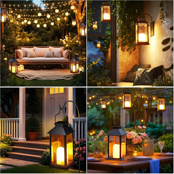Yowin Solarlaterne für Aussen 2 Stück Solarlampen Garten mit Flammeneffekte Kerze, Hängend Solar Lat