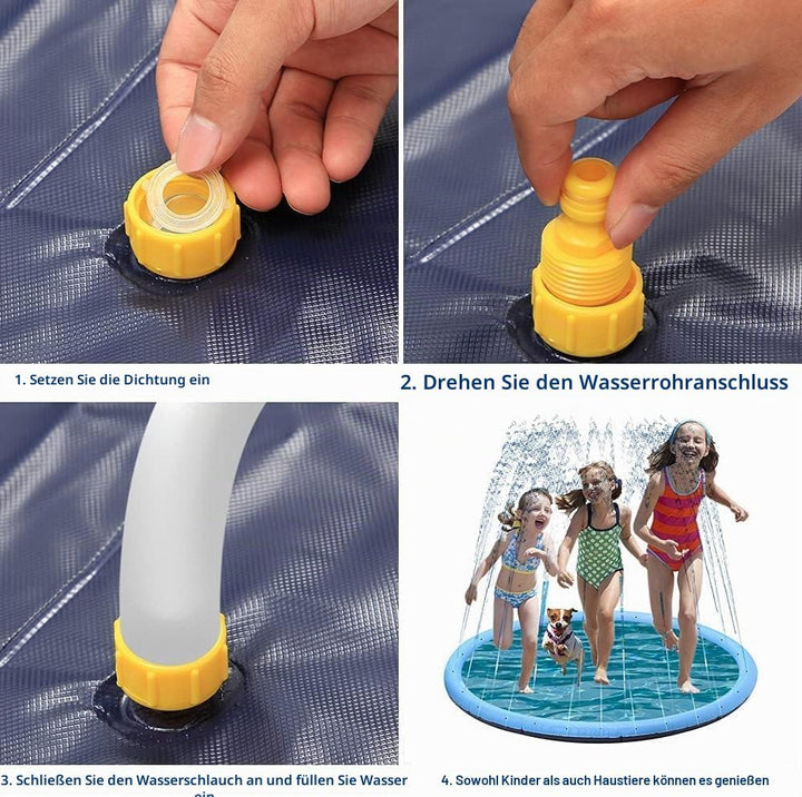 Hundepool, 100cm Splash Pad Sprinkler Play Matte, Kinder Hunde Spritzpad, Verdickte, rutschfeste Ein