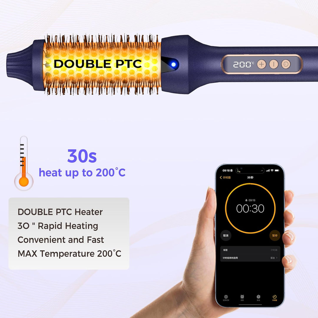 Thermal Brush, 3 en 1 Thermobürste Rundbürste, LED Hot Brush Rundbürste, Locken Bürste mit 120–200 ℃