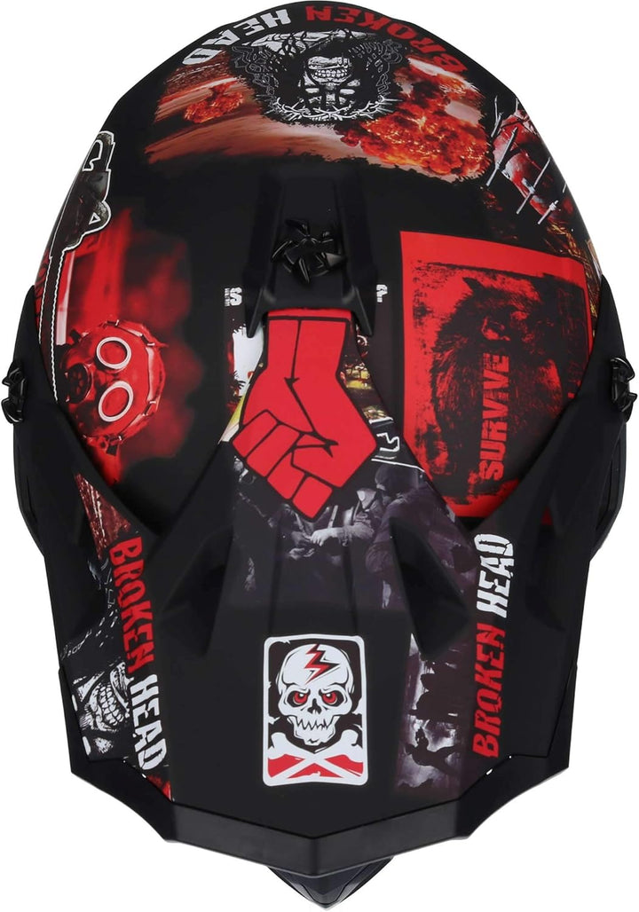 Broken Head Motocross-Helm Resolution Rot - MX-Helm - Supermotohelm Mattschwarz-Rot S (55-56 cm) Cro