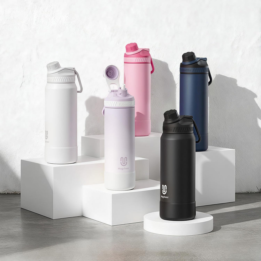 magcheer Isolierte Edelstahl Trinkflasche 1L mit Griff | BPA-Frei &amp; Auslaufsichere Isolierte Thermos