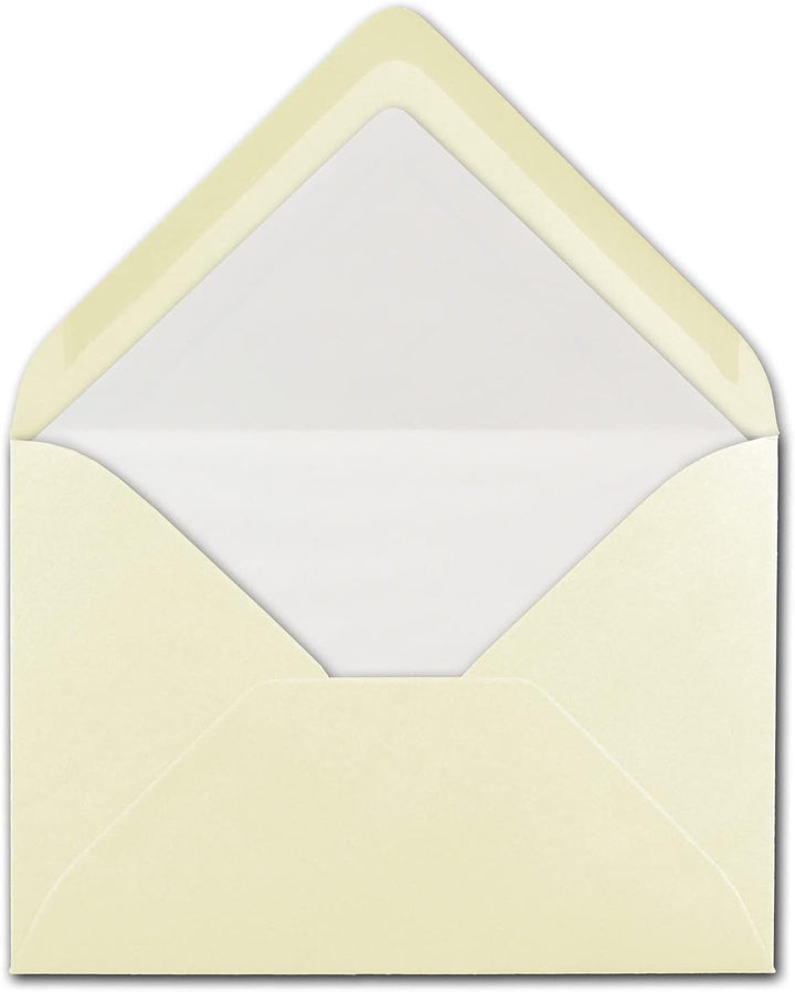 75 Briefumschläge Vanille (Creme) - DIN C6 - gefüttert mit weissem Seidenpapier - 100 g/m² - 11,4 x