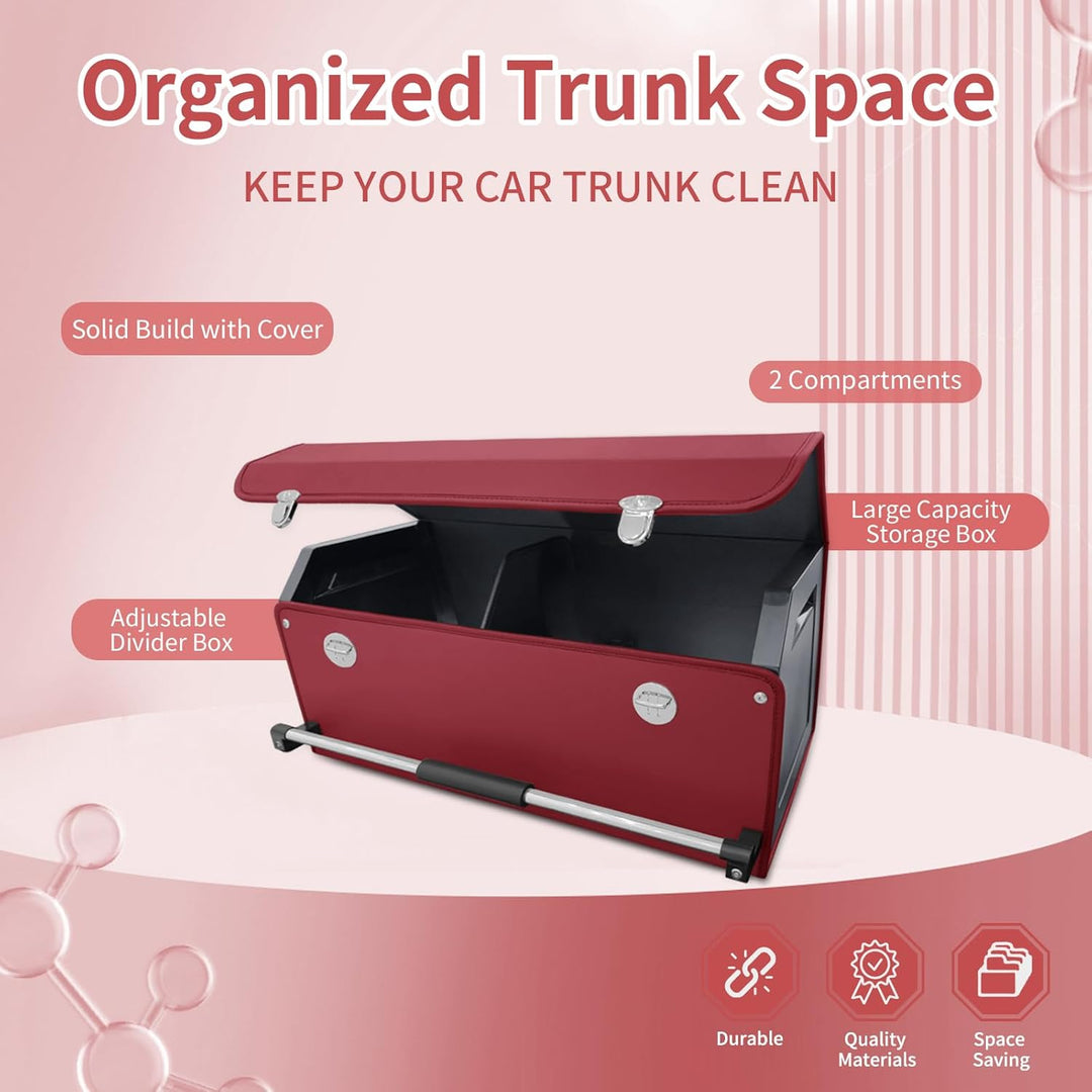 60L Premium Leder Auto Kofferraum Organizer mit Deckel - Stabile Griffe, Multifunktionellem Aufbewah