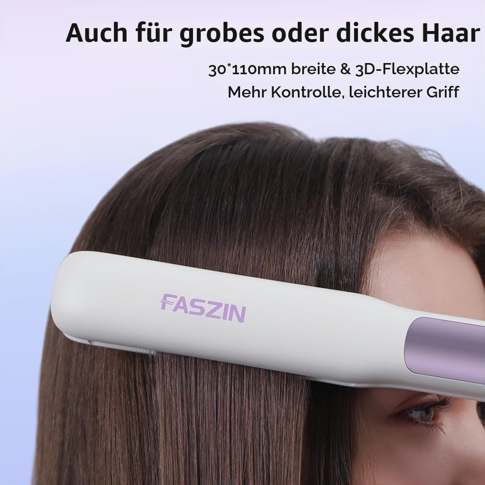 Faszin Haarglätter, 15 Sekunden schnelles Aufheizen, Haarglätter mit negativen Ionen aus reinem Tita