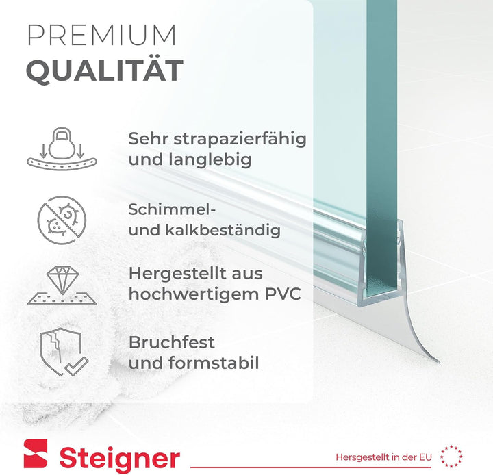 STEIGNER Duschdichtung, 120cm, Glasstärke 6/7/ 8 mm, Gerade PVC Ersatzdichtung für Dusche, UK12