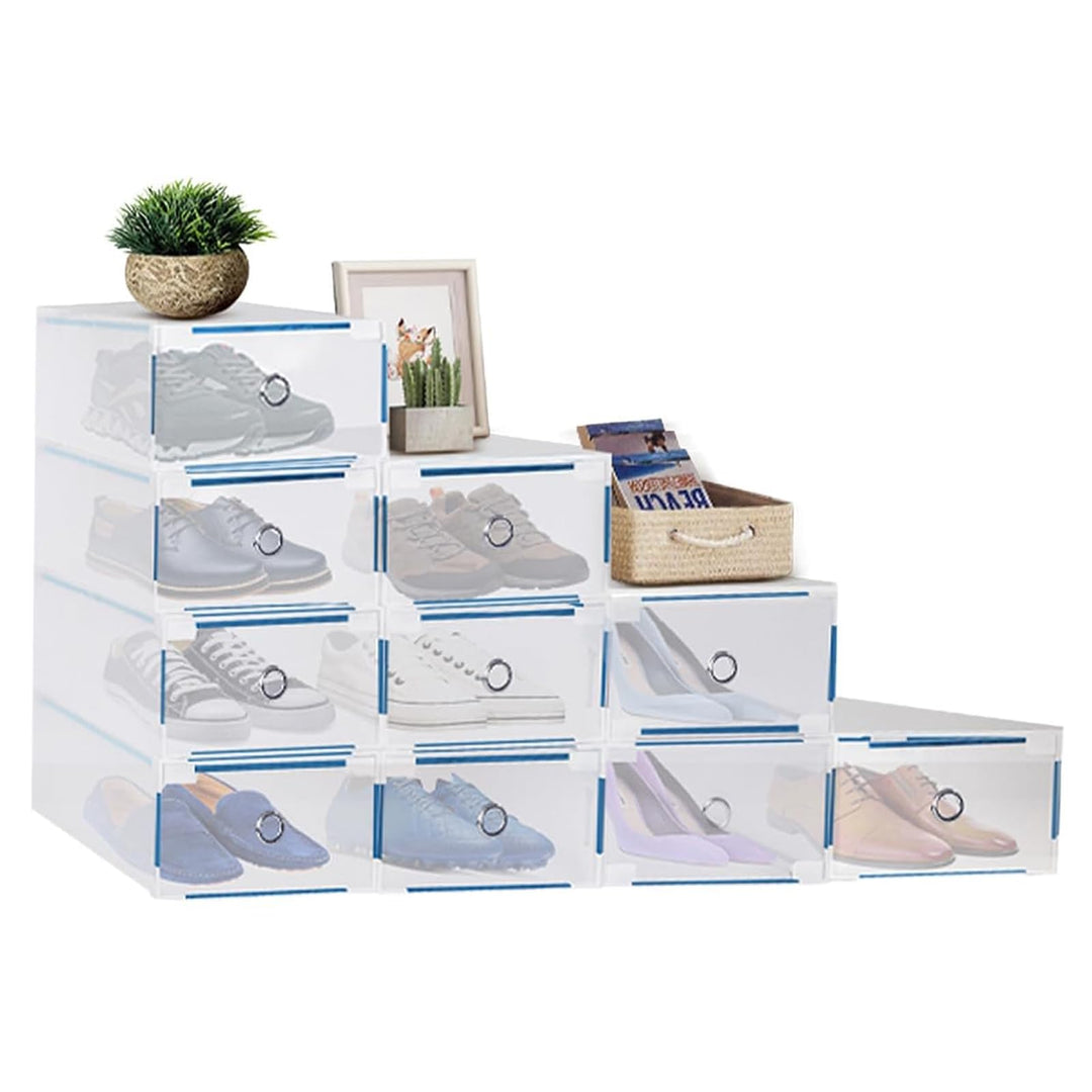 10 Stück Schuhboxen - Stapelbare Schuh Organizer aus Transparentem Kunststoff mit Schubladen - DIY S