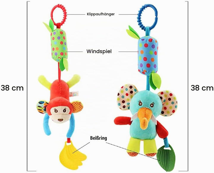 Evance Kinderwagen Spielzeug, 4Pcs Baby Hängespielzeug mit Rassel, Hängendes Rassel Spielzeug, Anhän