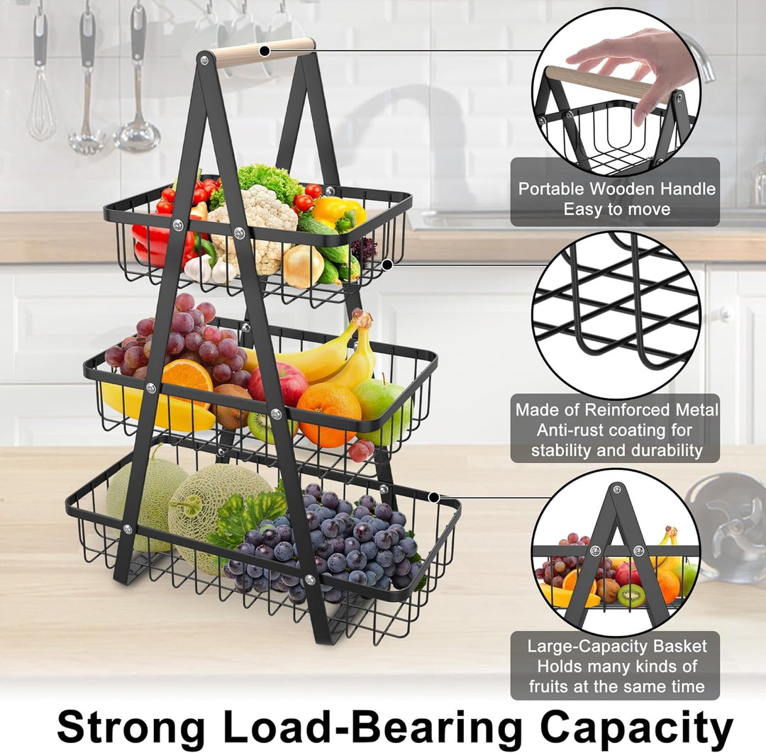 AufuN Obst Etagere, 3 Stöckig Obstkorb Rack Obstschale aus Metall, Abnehmbar Obst Halter Küche Ablag