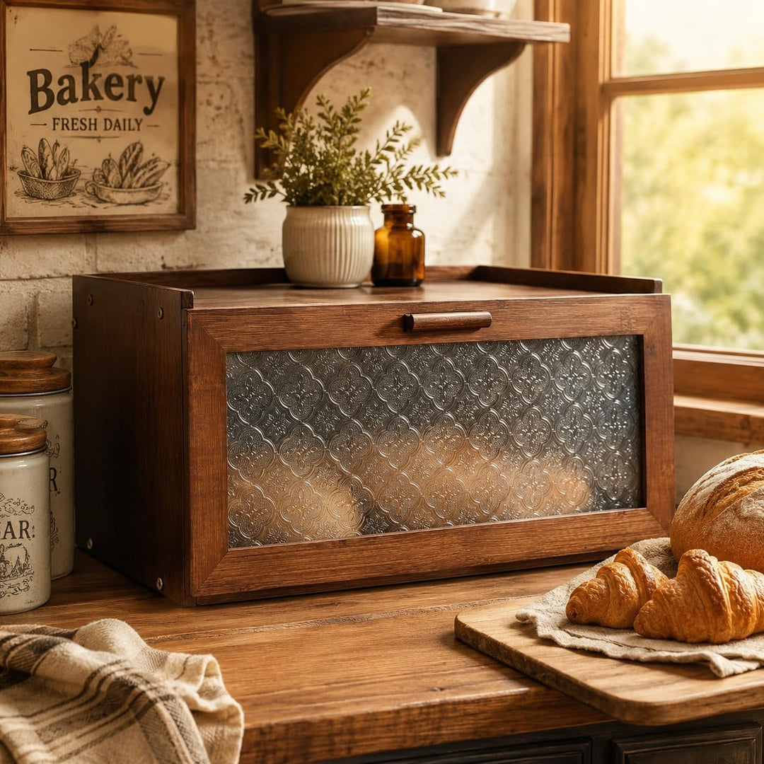 Bambus Brotkasten für Küche Aufbewahrungsbox Tansparent Fenster Brotkasten Stapelbar… (Braun), Braun