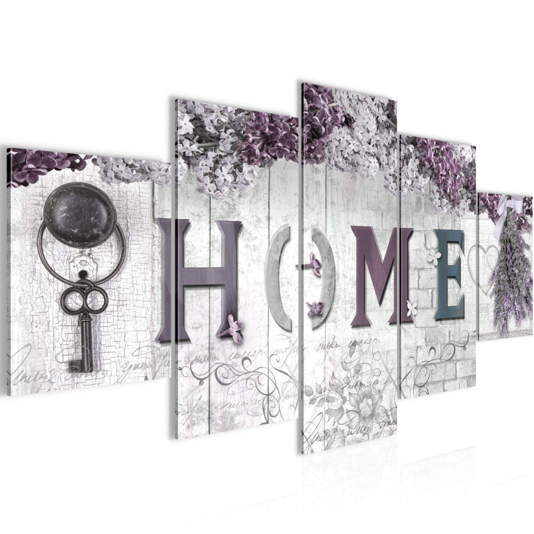 Runa Art Wandbilder Home 5 Teilig Bild auf Vlies Leinwand Deko Wohnzimmer Flieder Blumen Grau Rosa 5