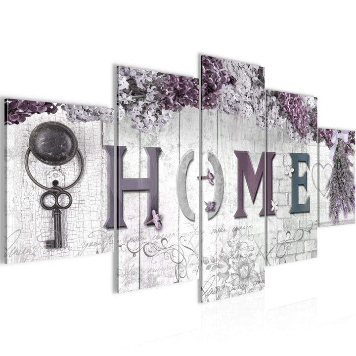Runa Art Wandbilder Home 5 Teilig Bild auf Vlies Leinwand Deko Wohnzimmer Flieder Blumen Grau Rosa 5
