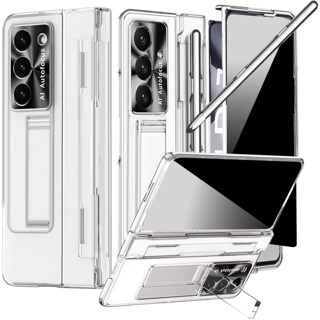 NINKI für Samsung Galaxy Z Fold 7 Hülle mit S Pen Scharnierschutz,Luxus Beschichtung Transparent Cov