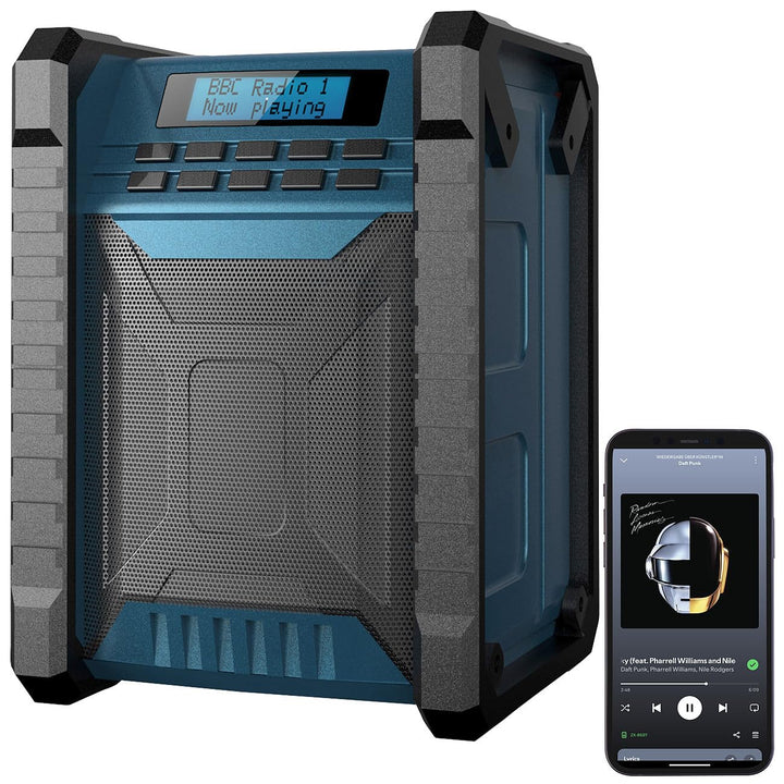 auvisio Lautsprecher, Bluetooth: Digitales DAB+/FM-Baustellenradio, Bluetooth, 80 Watt, IP54, Akku (