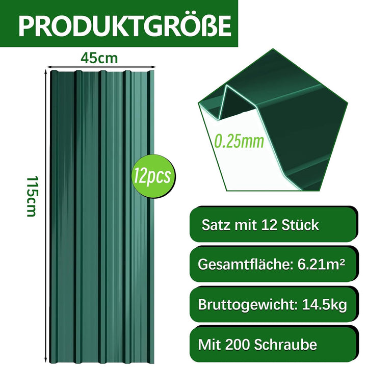 Warmfay® Profilblech Trapezblech 12er Set, 115×45 cm (6,21 m²), Wetterfest Rostresistent Verzinkte W