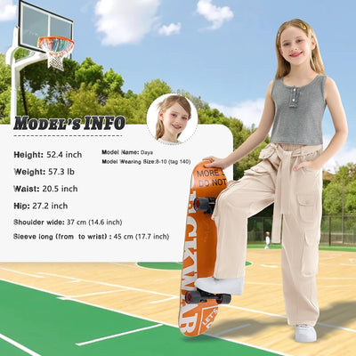 Rolanko Mädchen Baggy Cargo Hose, Elastisch Hohe Taille Gerade Weites Bein Streetwear Hose mit Mehre