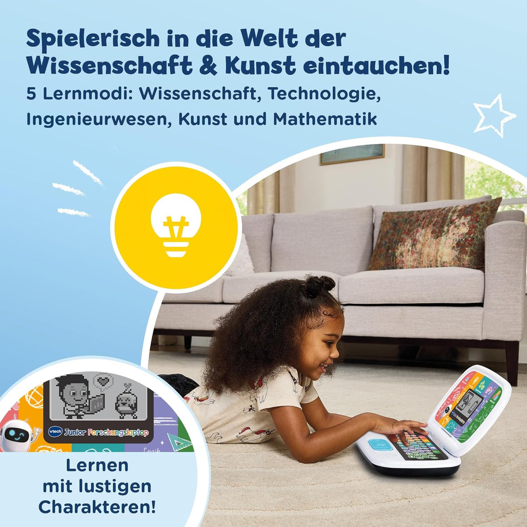 Vtech Junior Forschungslaptop – Lerncomputer mit Inhalten zu Buchstaben, Zahlen und Zählen, Wissensc