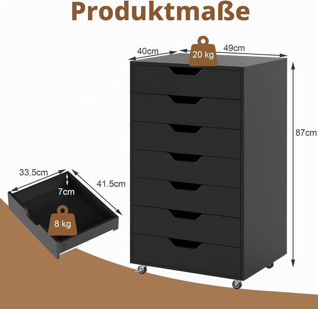KOMFOTTEU Rollcontainer mit Schubladen, mobiler Aktenschrank Schubladenschrank mit Räder, Bürowagen