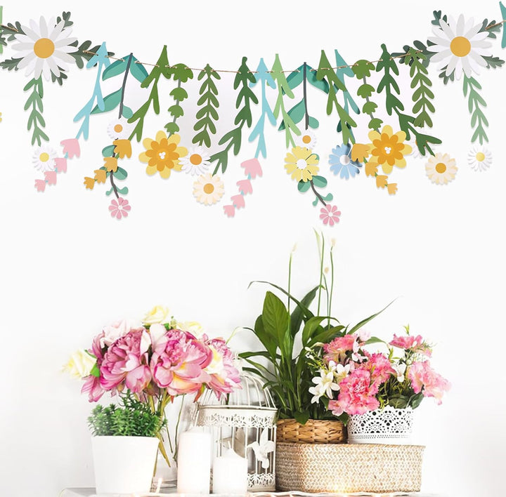 Easy Joy Blumen Girlande,Wildblume Deko Banner, Blumen in vielen Farben Banner,Gänseblümchen Girland