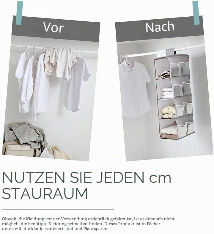 XiXiRan Hängeregal Kleiderschrank, 4 Fächer Hängender Organizer Schrank, mit 12 Netzseitentaschen fü