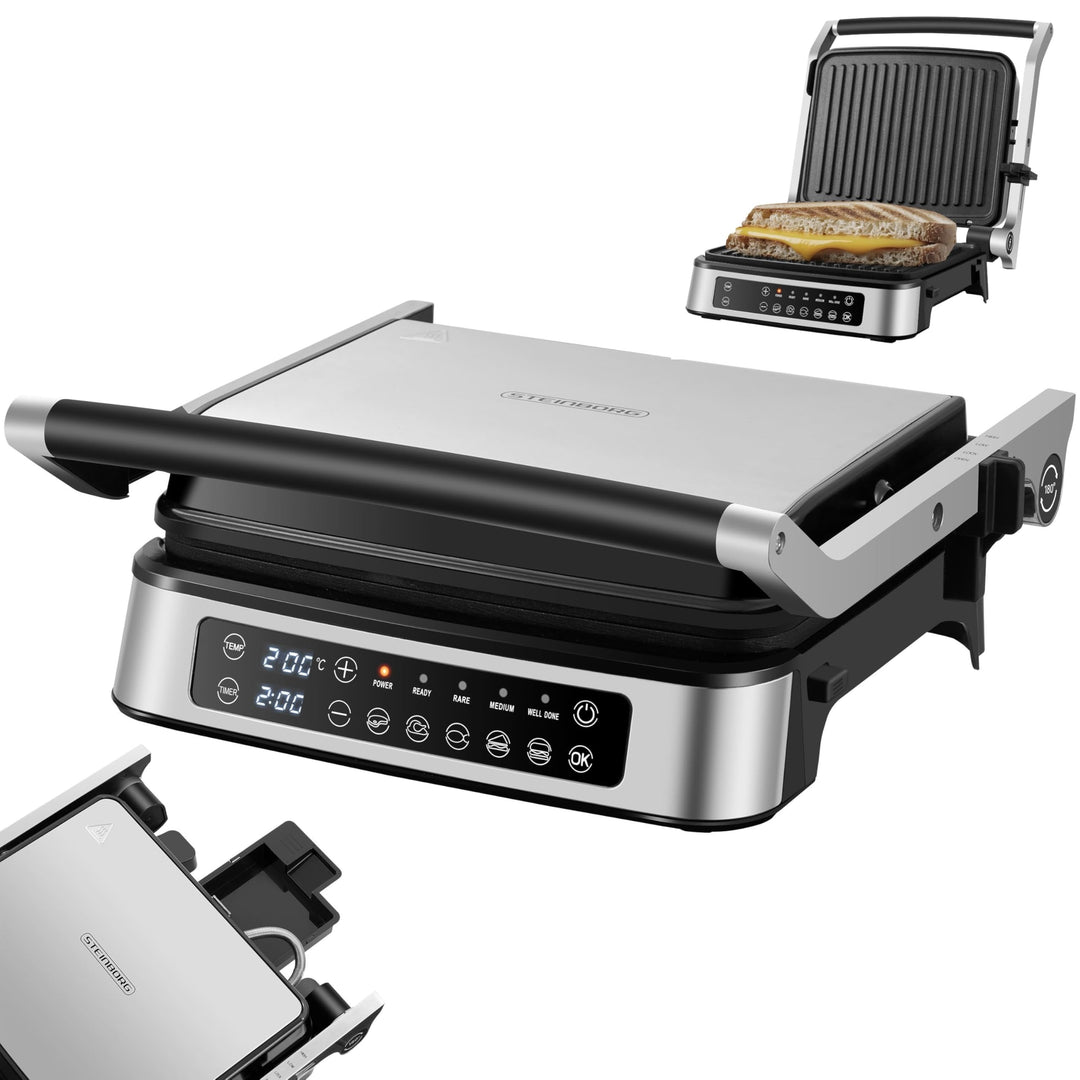 Steinborg® Kontaktgrill abnehmbare Platten mit Touch Display – Elektrischer Tischgrill & Paninigrill