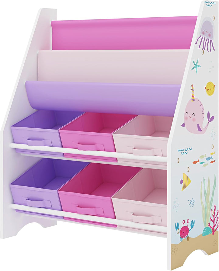 [en.casa] Kinderregal Ponteceso Bücherregal mit 2 Ablagefächern Spielzeugregal 6 Boxen Bücherkiste m