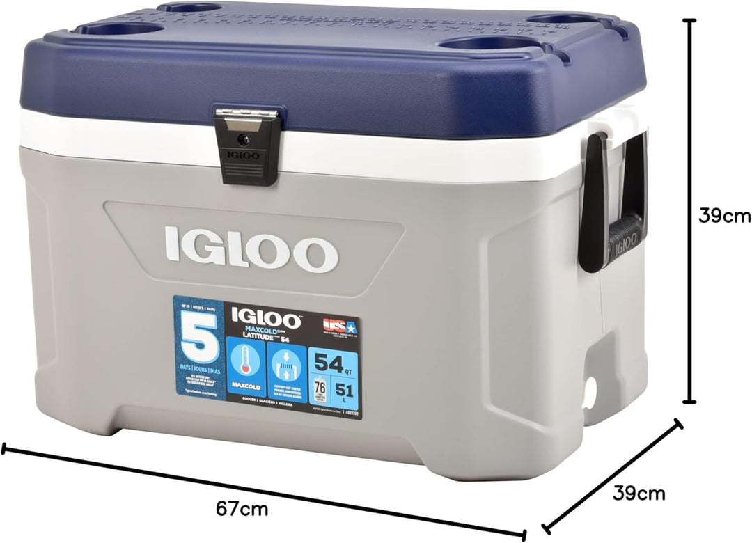 Igloo Maxcold 54 Passiv-Kühlbox, hochwertig Thermobox 51 Liter, Grau, Isolierbehälter für Camping un