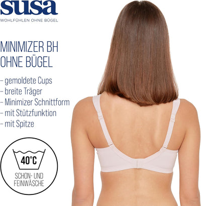 SUSA BH ohne Bügel I Minimizer BH mit seitlich am Cup angebrachter Spitze I Bügelloser BH mit breite