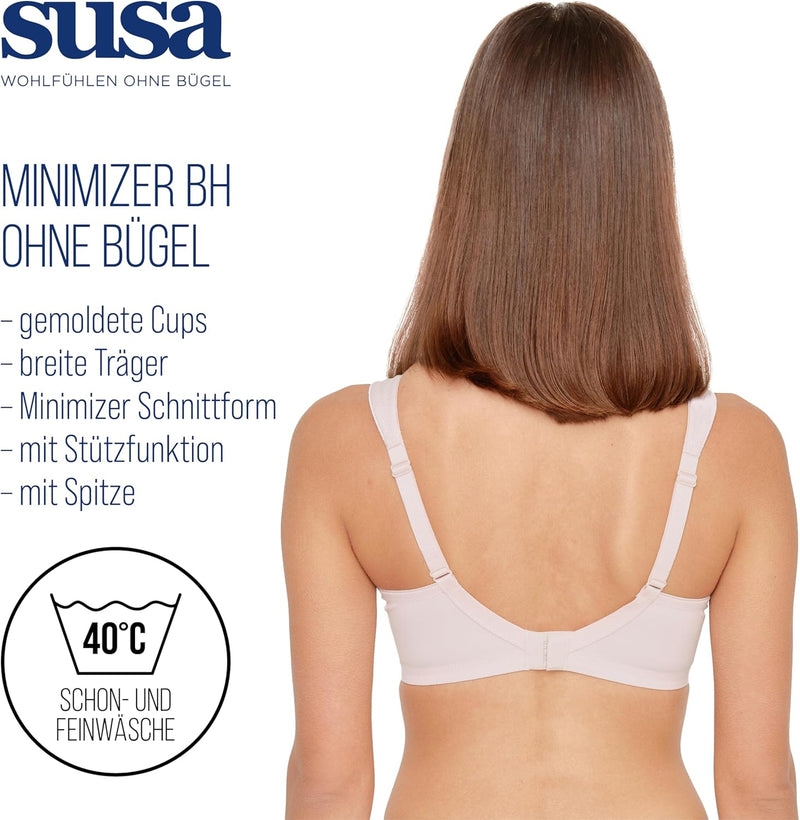 SUSA BH ohne Bügel I Minimizer BH mit seitlich am Cup angebrachter Spitze I Bügelloser BH mit breite