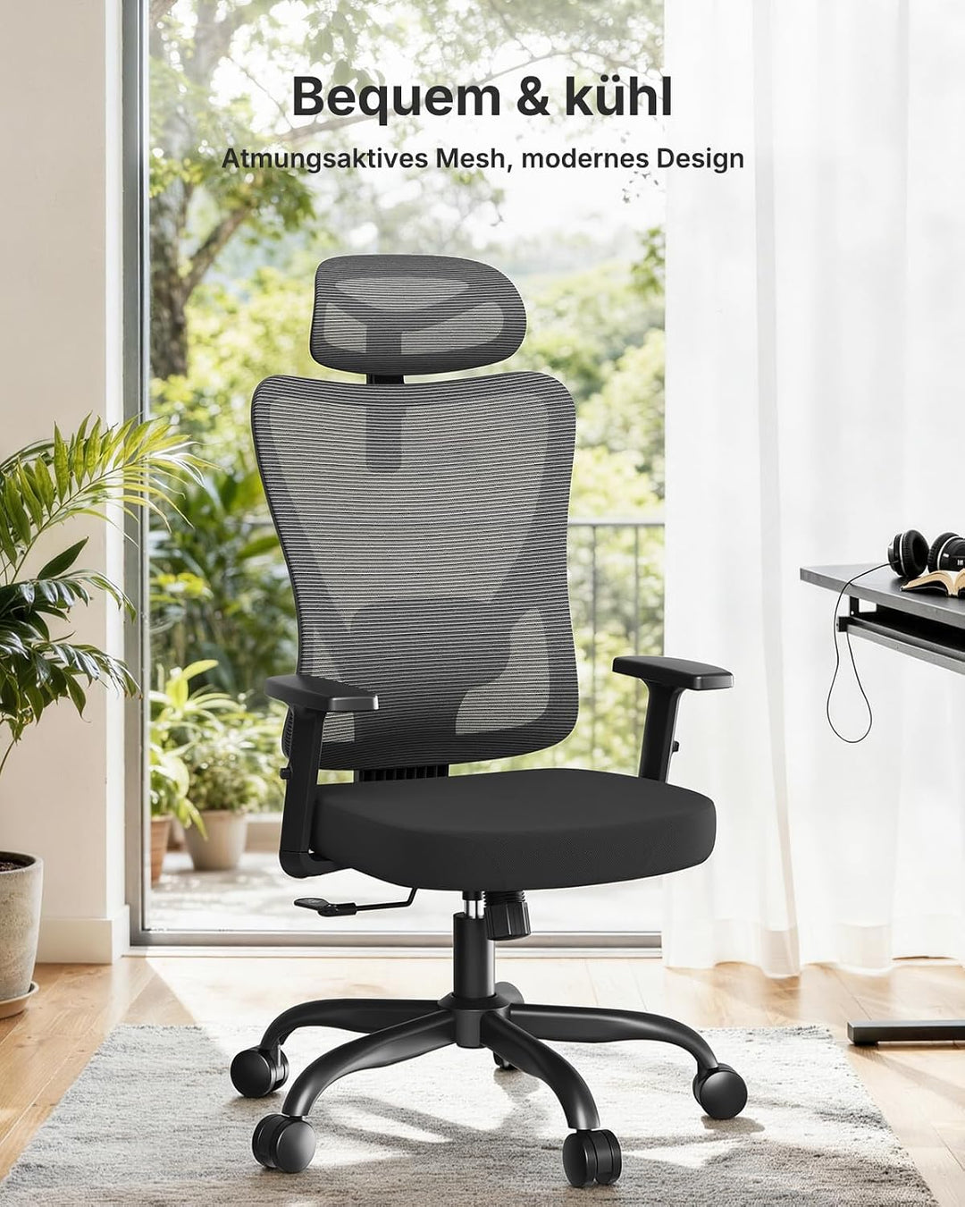 Marsail 2026 Neu Bürostuhl Ergonomisch, 104°–130° Arretierbare Rückenlehne Schwarz Schwarz 1, Schwar