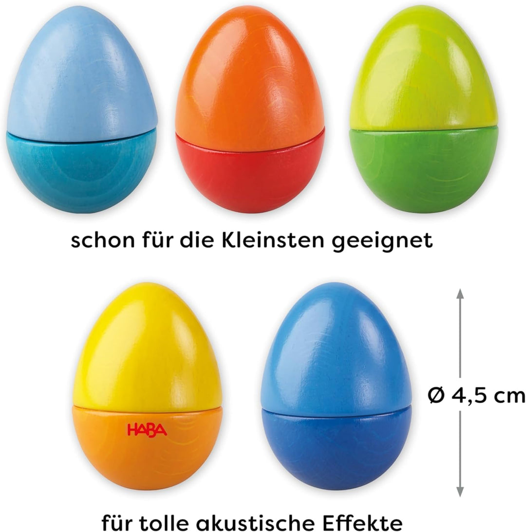 HABA 7733 - Musikeier, 5 farbenfrohe Rasseleier, aus Holz, zur Förderung der musikalischen Entwicklu