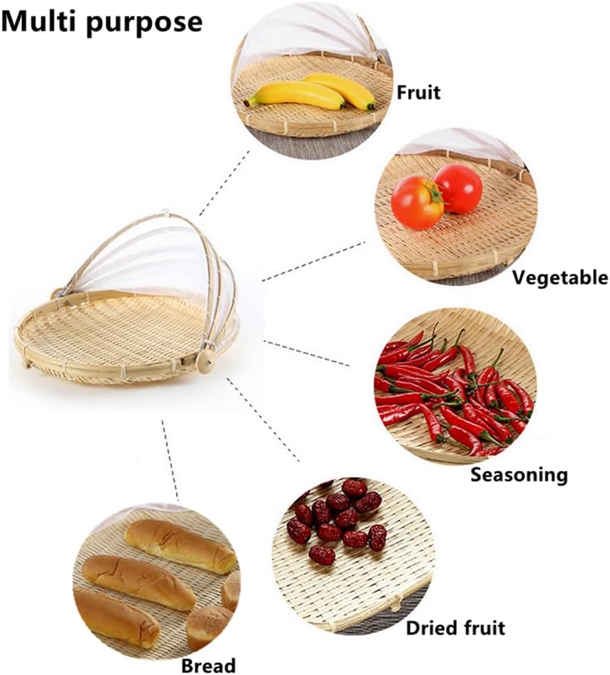 Runder Bambus-Zeltkorb mit Deckel, 30 cm, handgewebter Bambus-Servierkorb, staubdicht, runder Pickni