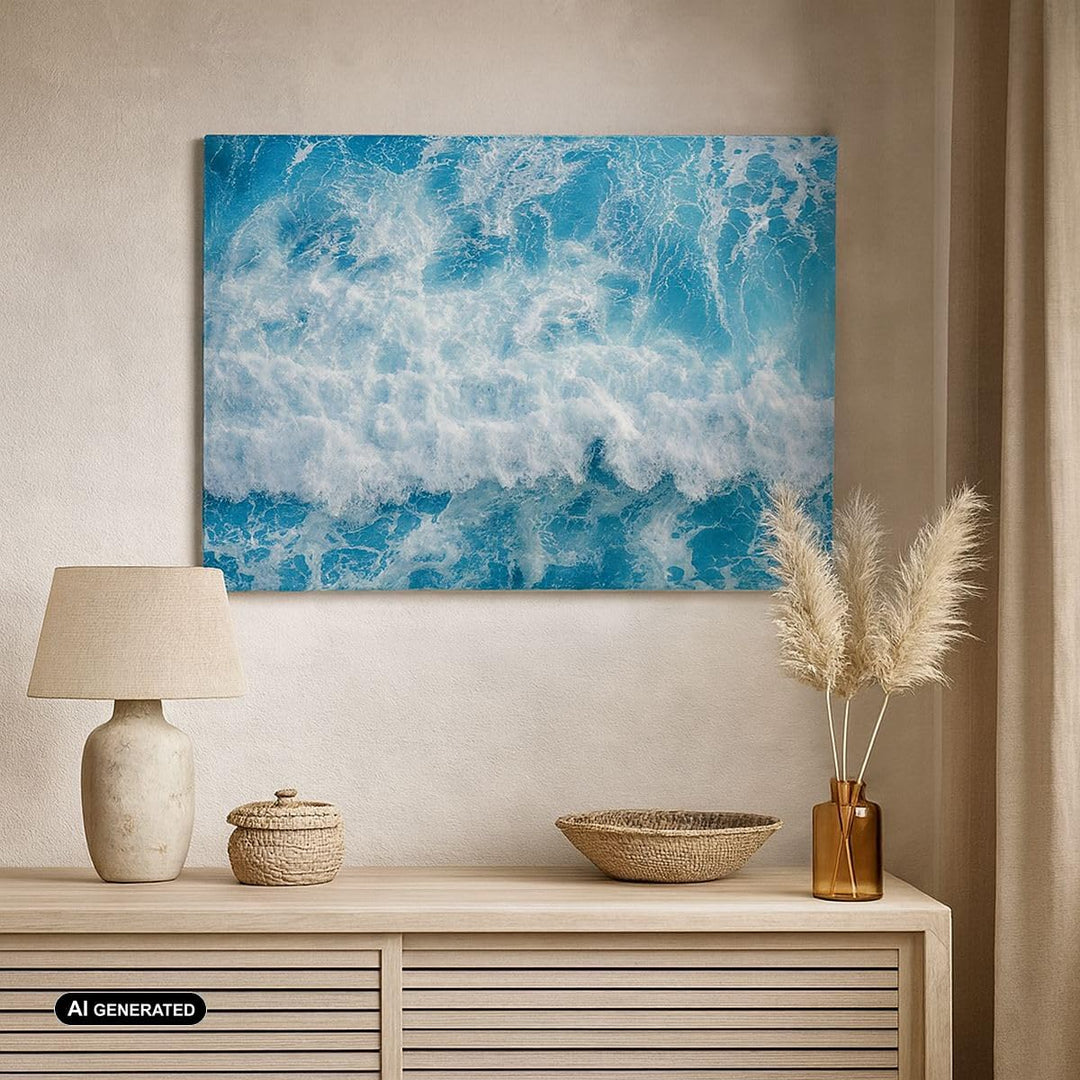 Bilder auf Leinwand Meer Welle Ozean Leinwandbild mit Rahmen 70x50cm Wandbilder Dekoration Wohnzimme