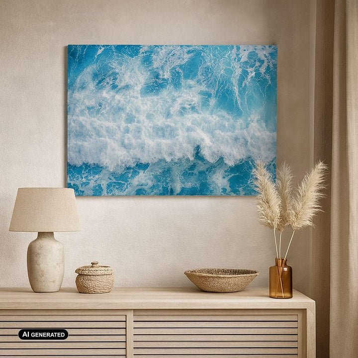 Bilder auf Leinwand Meer Welle Ozean Leinwandbild mit Rahmen 70x50cm Wandbilder Dekoration Wohnzimme