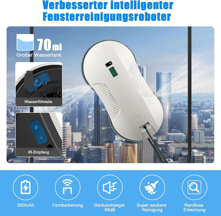 Roboclean Fensterputzroboter mit Sprühfunktion, Window Cleaning Robot 3 Reinigungsmodi für streifenf