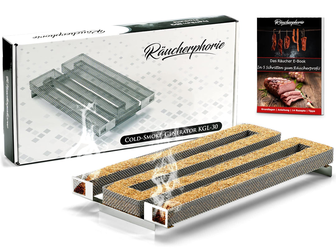 Räucherphorie® Kalträuchergitter XL - Robuster Kaltraucherzeuger aus Edelstahl + E-Book für extra la