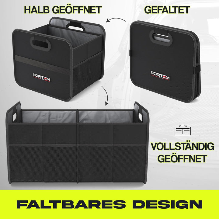 FORTEM Kofferraum-Organizer, zusammenklappbarer Auto-Organizer mit zwei Fächern, faltbare SUV-Aufbew