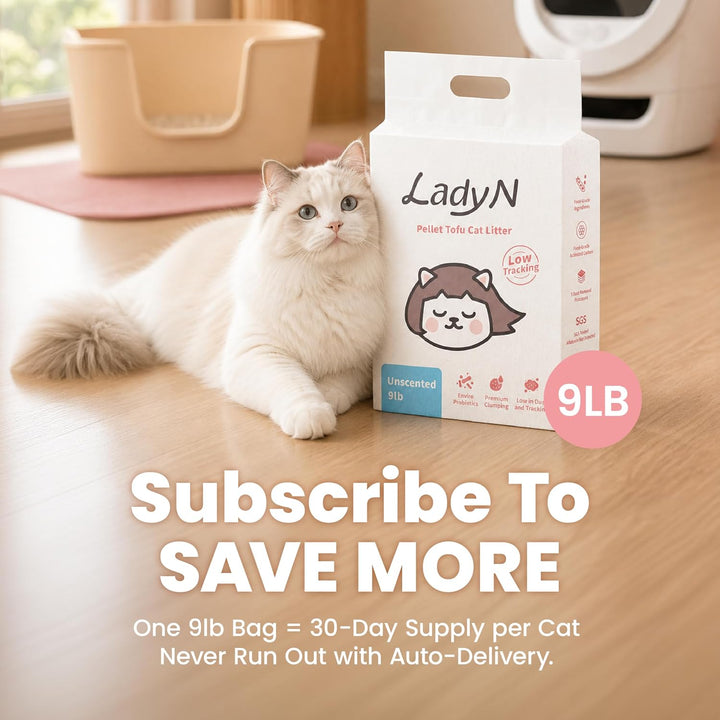 Lady N Tofu Katzenstreu, staubarm, kompatibel mit Auto-Box, geruchlos, 4,1 kg | Mini-Pellet-Form, st