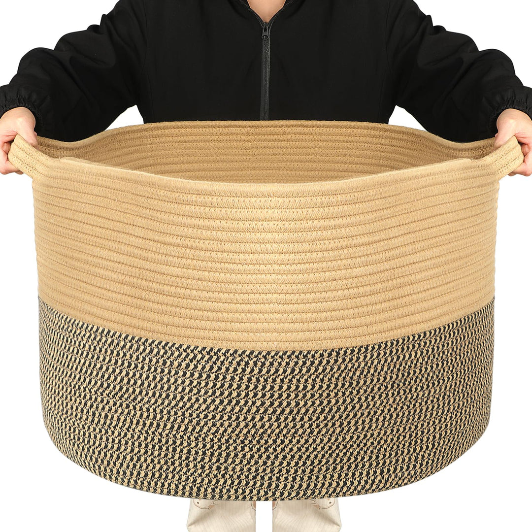Withosent 100L Wäschekorb Geflochten aus Baumwolle, Wäschesammler mit Henkel, Laundry Basket Aufbewa