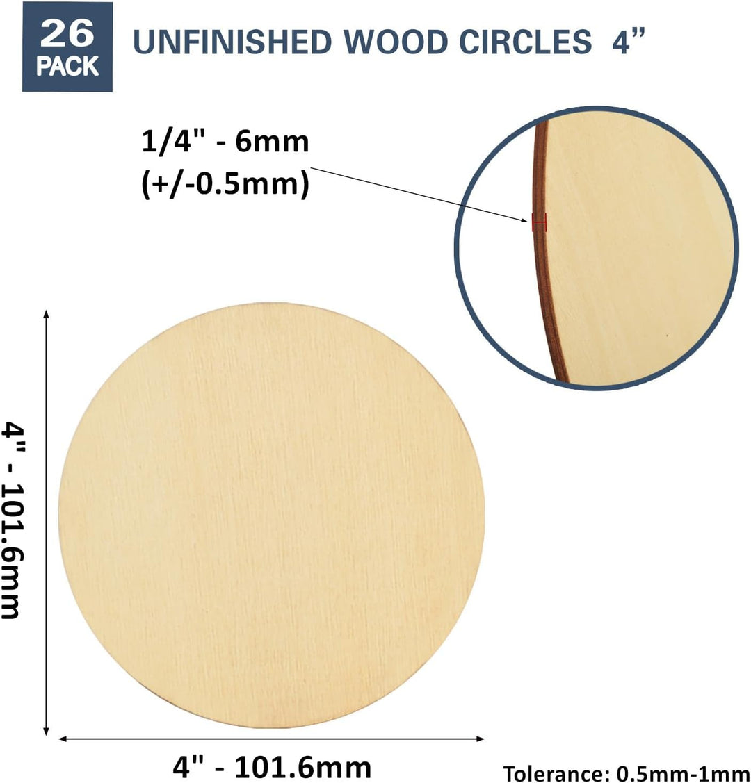 Artificer 6mm Dicke Runde Holzscheiben zum Basteln (26 Stk) 10cm, Sperrholz Blanko Holzplatte Rund 1
