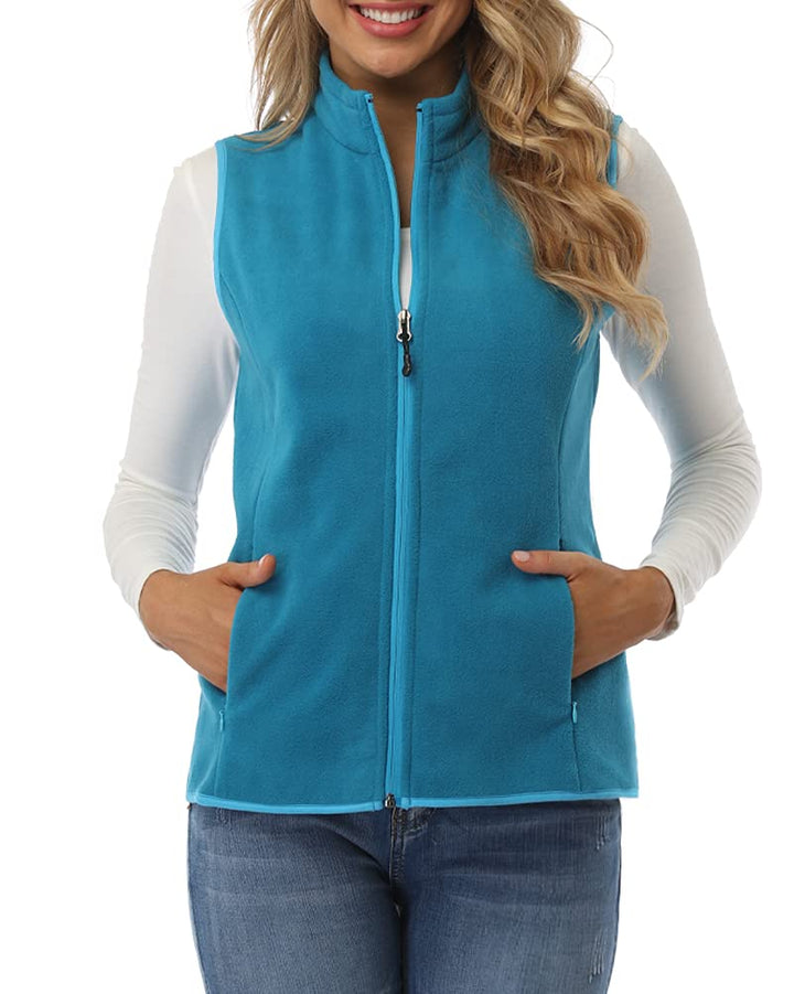 fuinloth Fleece Weste für Damen, Leicht Ärmellose Standkragen mit Reissverschlusstaschen XS Blauer S