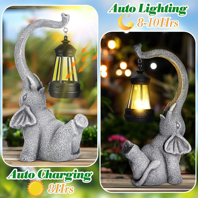 Linkax Geschenke für Frauen Mama Oma, Solar Gartenfiguren Elefant Gartendeko für Draussen, Solarlamp