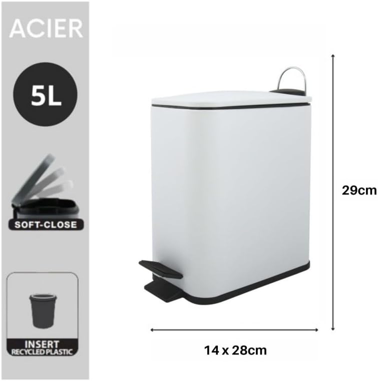 Spirella Kosmetikeimer 5 Liter Edelstahl mit Absenkautomatik und Inneneimer Erik Badezimmer Mülleime